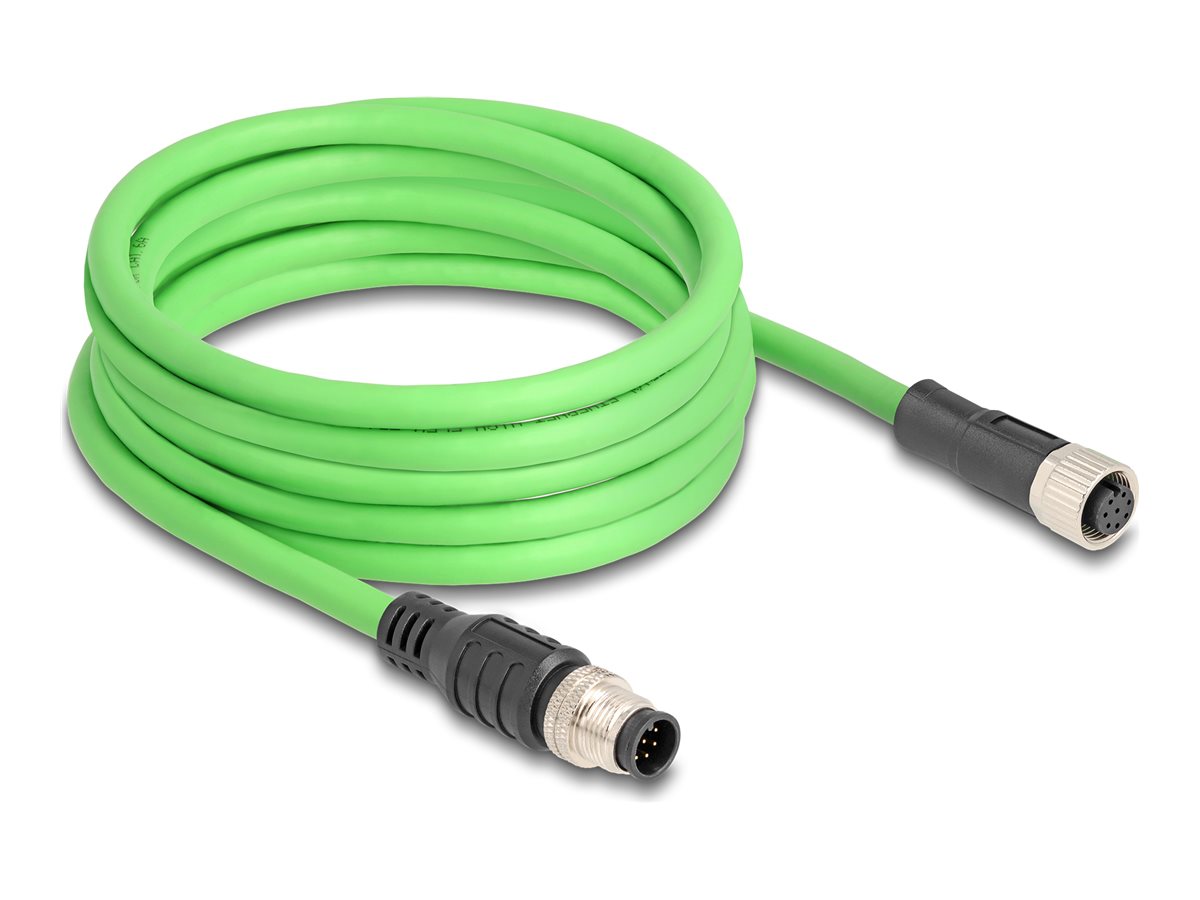 DELOCK M12 Kabel A-kodiert 8 Pin Stecker zu Buchse PUR TPU 5m - Vorderansicht