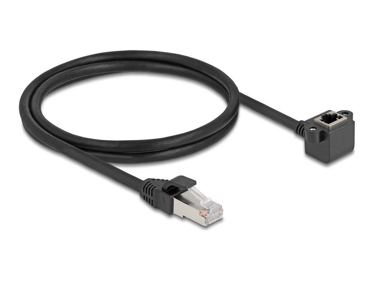 DELOCK Netzwerk Verlängerungskabel RJ45 Stecker zu RJ45 Buchse 90 gewinkelt Cat.6 F/UTP 1m schwarz - Vorderansicht
