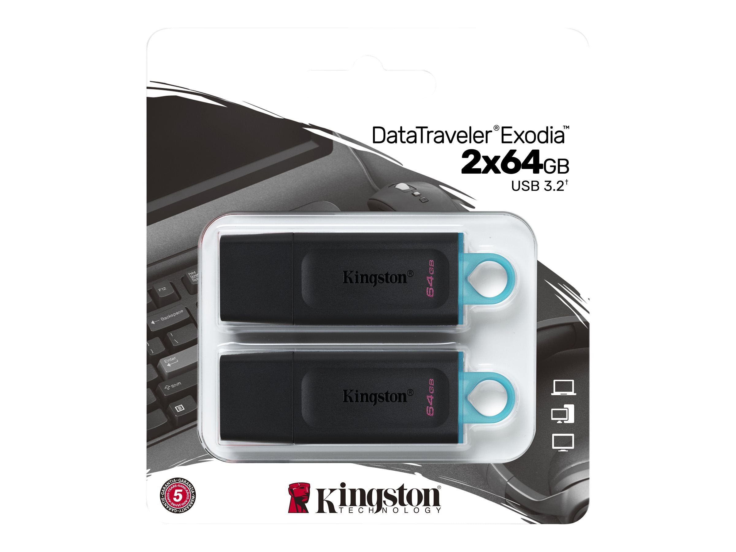 KINGSTON 64GB USB3.2 Gen 1 DataTraveler Exodia Vorderansicht
