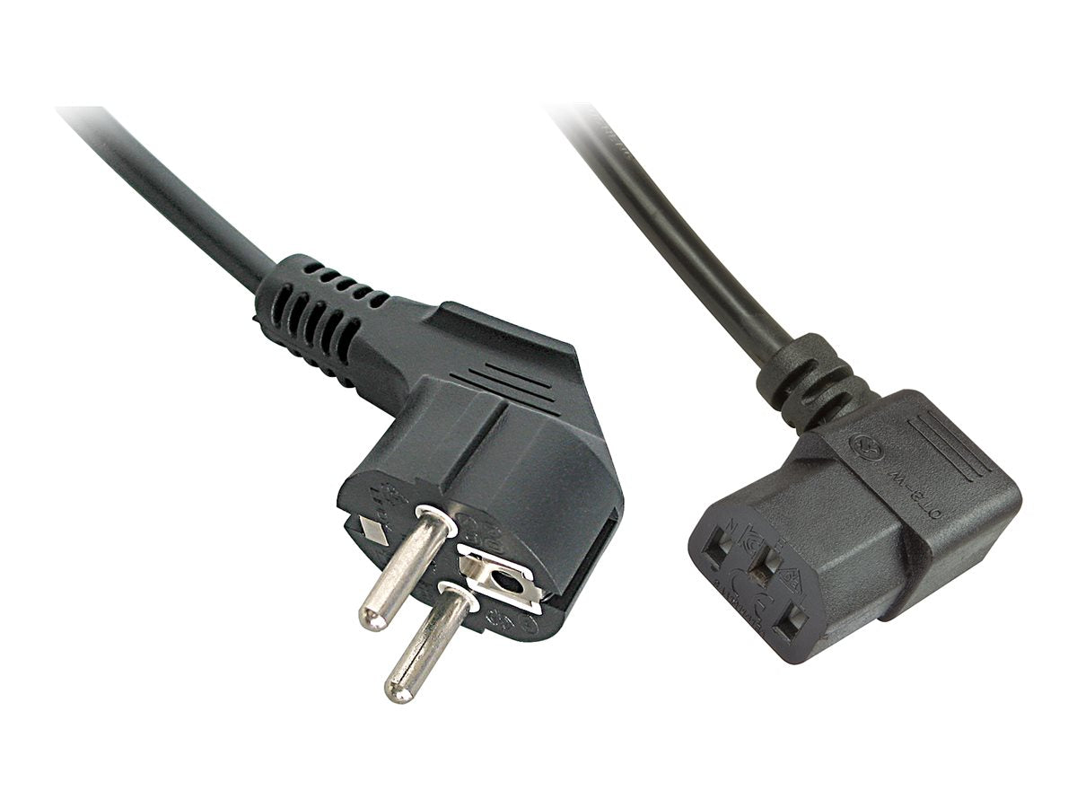 LINDY 2m abgewinkeltes IEC Netzkabel Schuko an C13 - Detailansicht