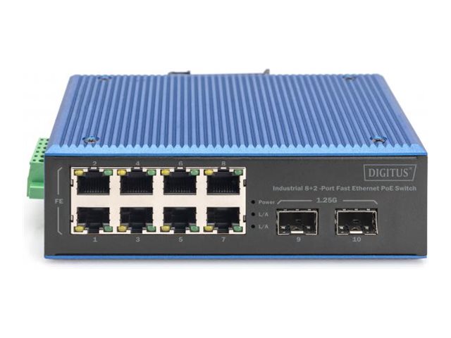 DIGITUS Industrial 8+2-Port Fast Ethernet PoE Switch Vorderansicht