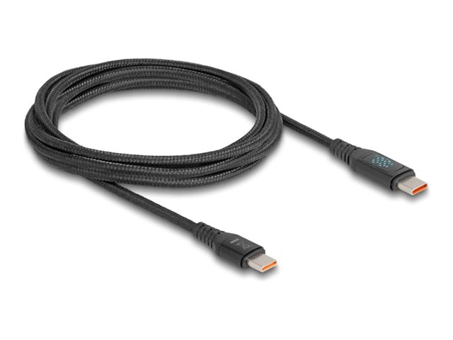 DELOCK USB 2.0 Schnelladekabel USB Type-C Stecker zu Stecker PD 3.1 140 W mit Leistungsanzeige Vorderansicht