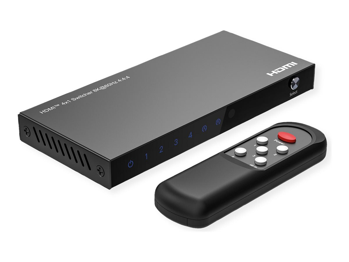 ROLINE 8K HDMI Switch 4-fach mit IR-Fernbedienung - Vorderansicht