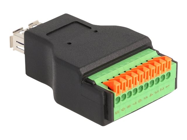 DELOCK USB 3.2 Gen 1 Typ-A Buchse zu Terminalblock Adapter mit Drucktaster - Vorderansicht