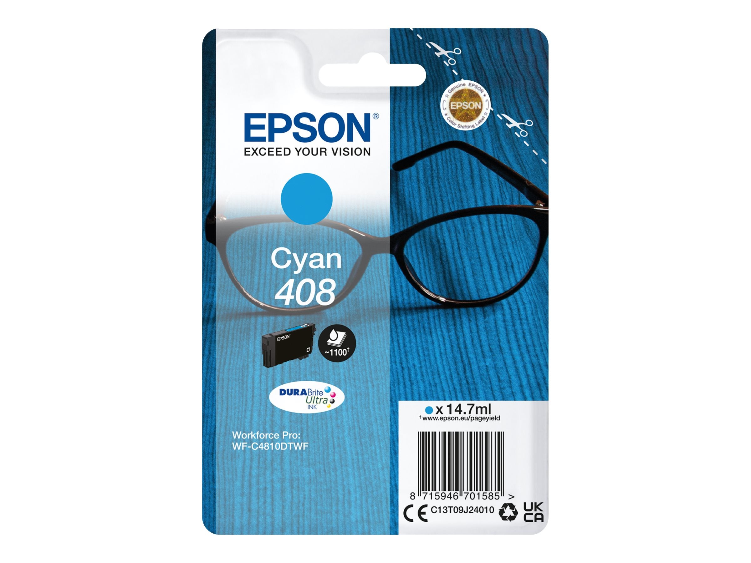 EPSON 6LB Singlepack Cyan 408 DURABrite Ultra Ink - Vorderansicht
