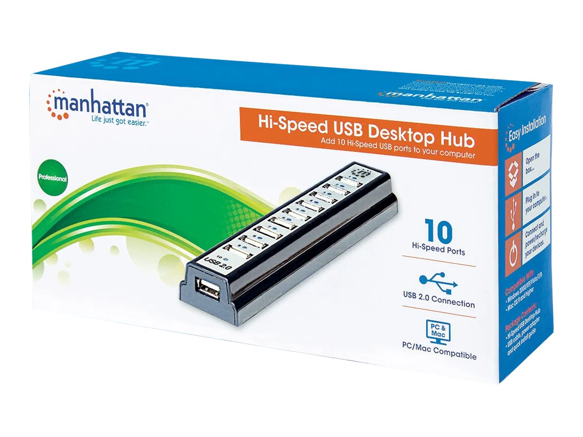 MANHATTAN Hi-Speed USB 2.0 Desktop Hub 10 Ports Anschlussansicht