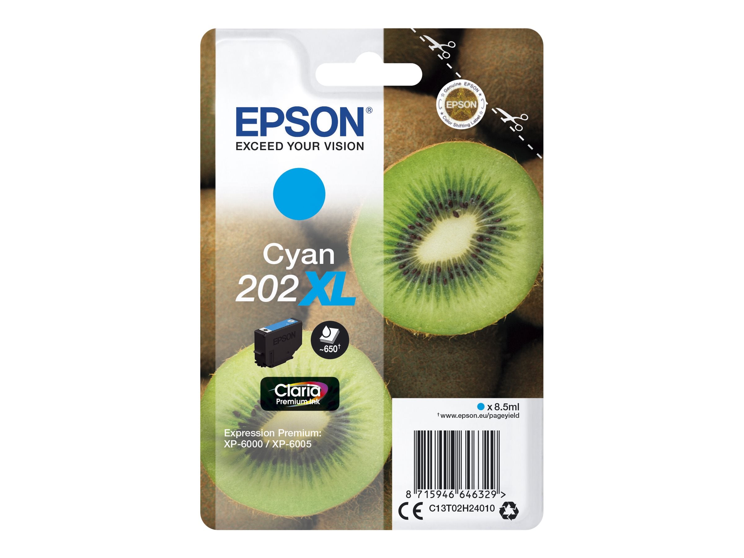 EPSON 1LB Singlepack Cyan 202XL Kiwi Clara Premium Ink Vorderansicht