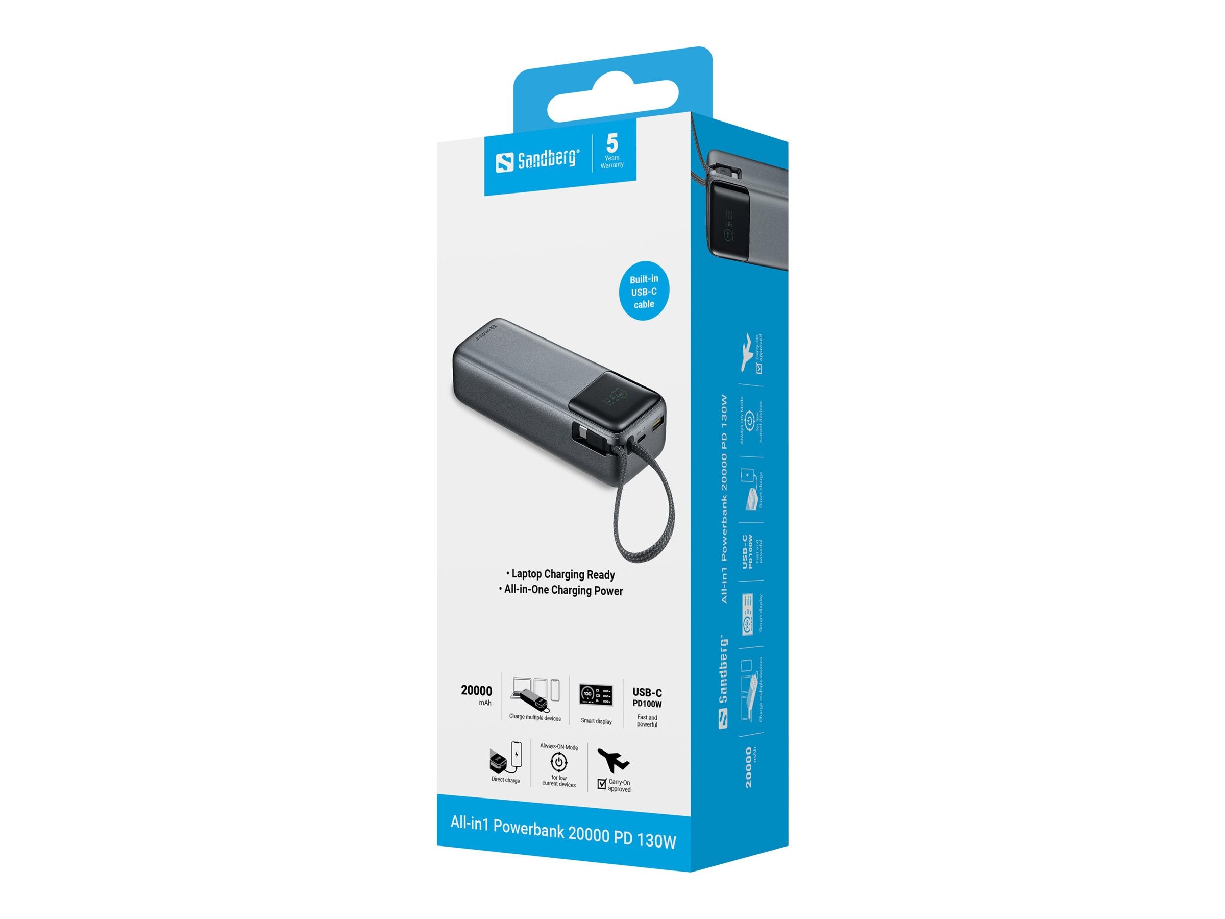 SANDBERG All-in1 Powerbank 20000 PD130W Vorderansicht