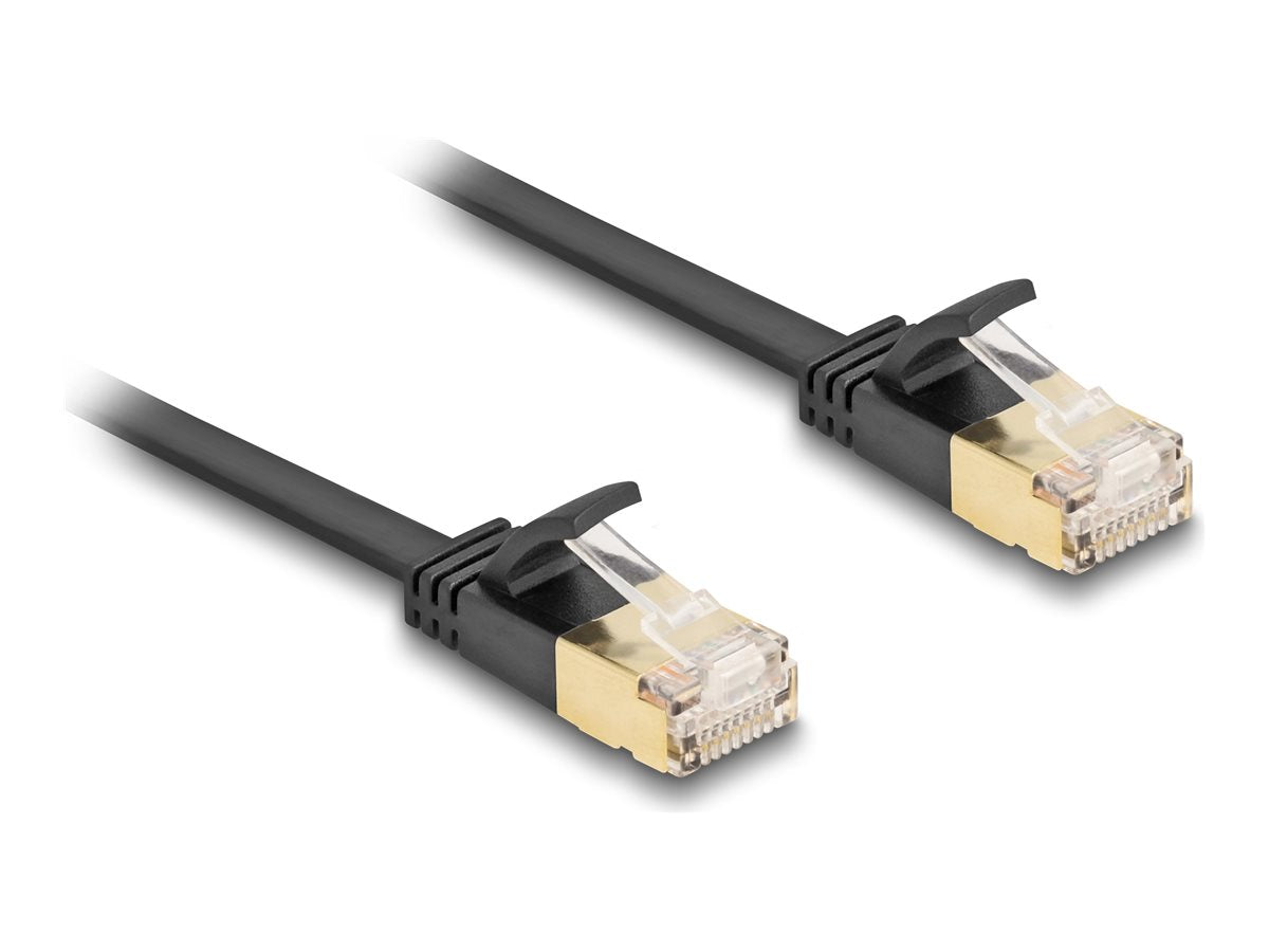 DELOCK RJ45 Netzwerkkabel Cat.6A Stecker zu Stecker mit robuster Rastnase und Cat.7 Rohflachbandkabel U/FTP 3 m schwarz