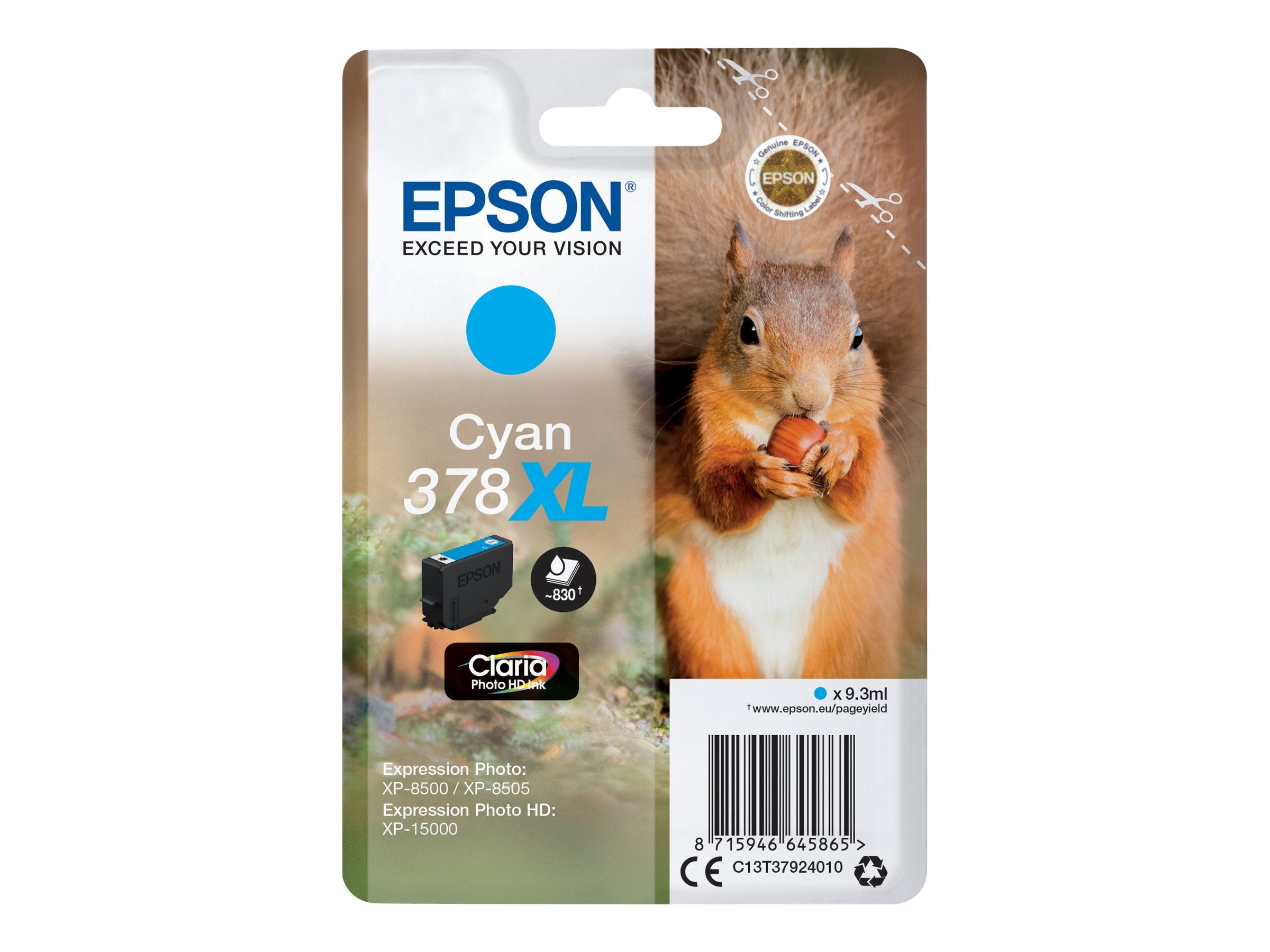 EPSON 1LB Singlepack Cyan 378XL Tintenpatrone Vorderansicht