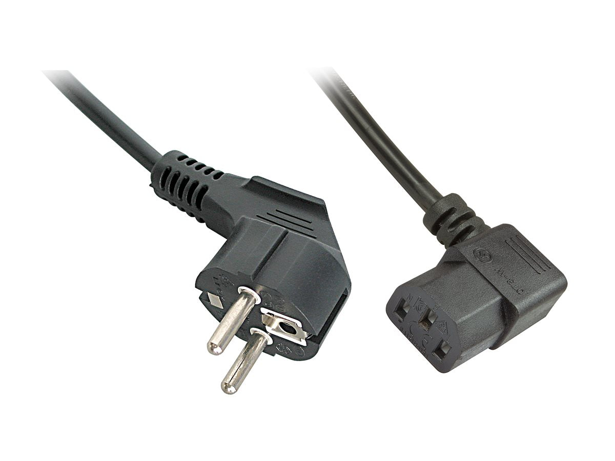 LINDY 2m abgewinkeltes IEC Netzkabel Schuko an C13 - Vorderansicht