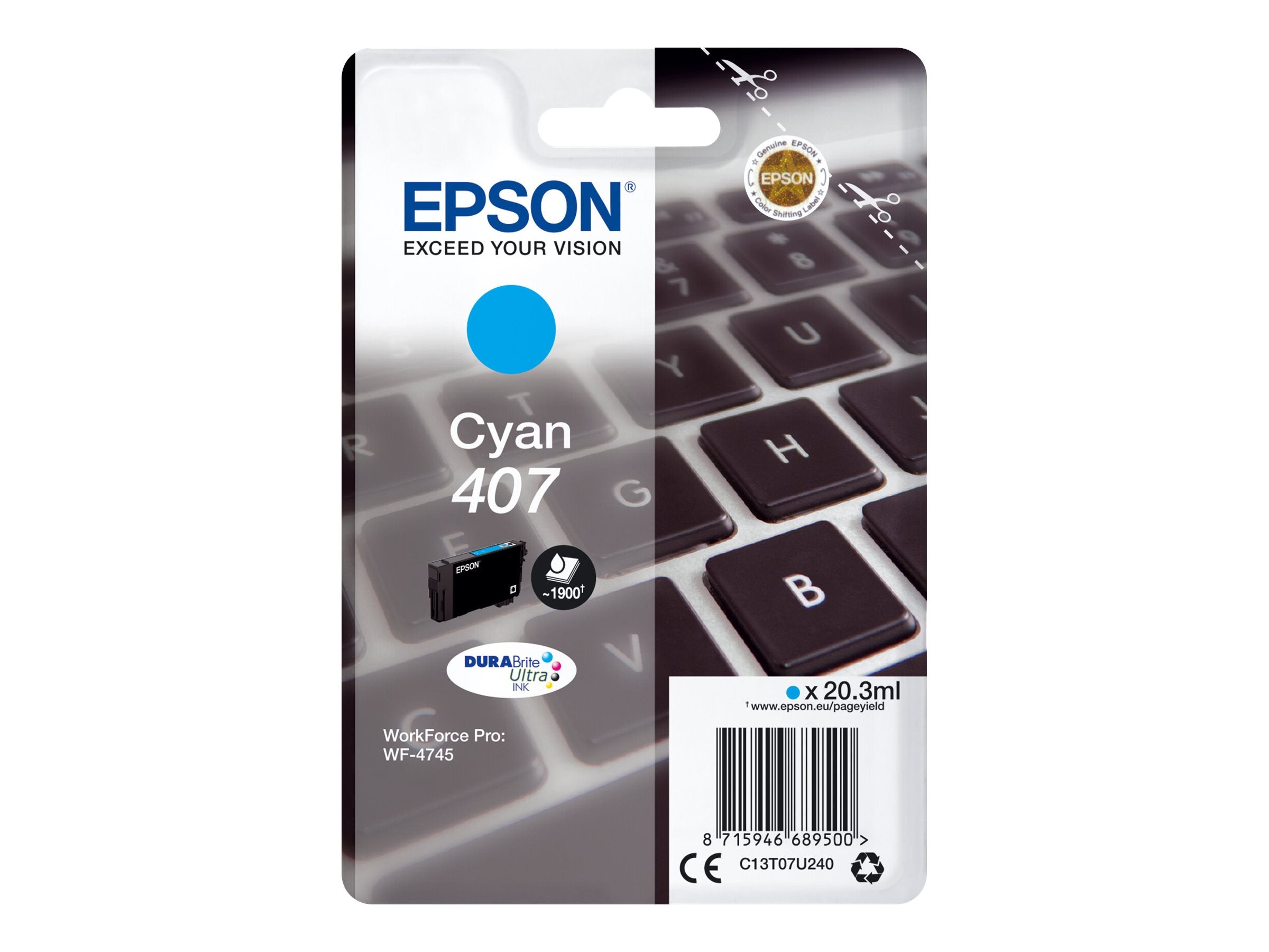 EPSON 2LB WF-4745 Series Ink Cartridge Cyan - Vorderansicht