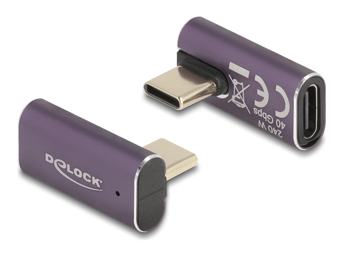 DELOCK USB Adapter 40 Gbps USB Type-C PD 3.1 240 W Stecker zu Buchse gedreht gewinkelt links / rechts 8K 60 Hz Metall