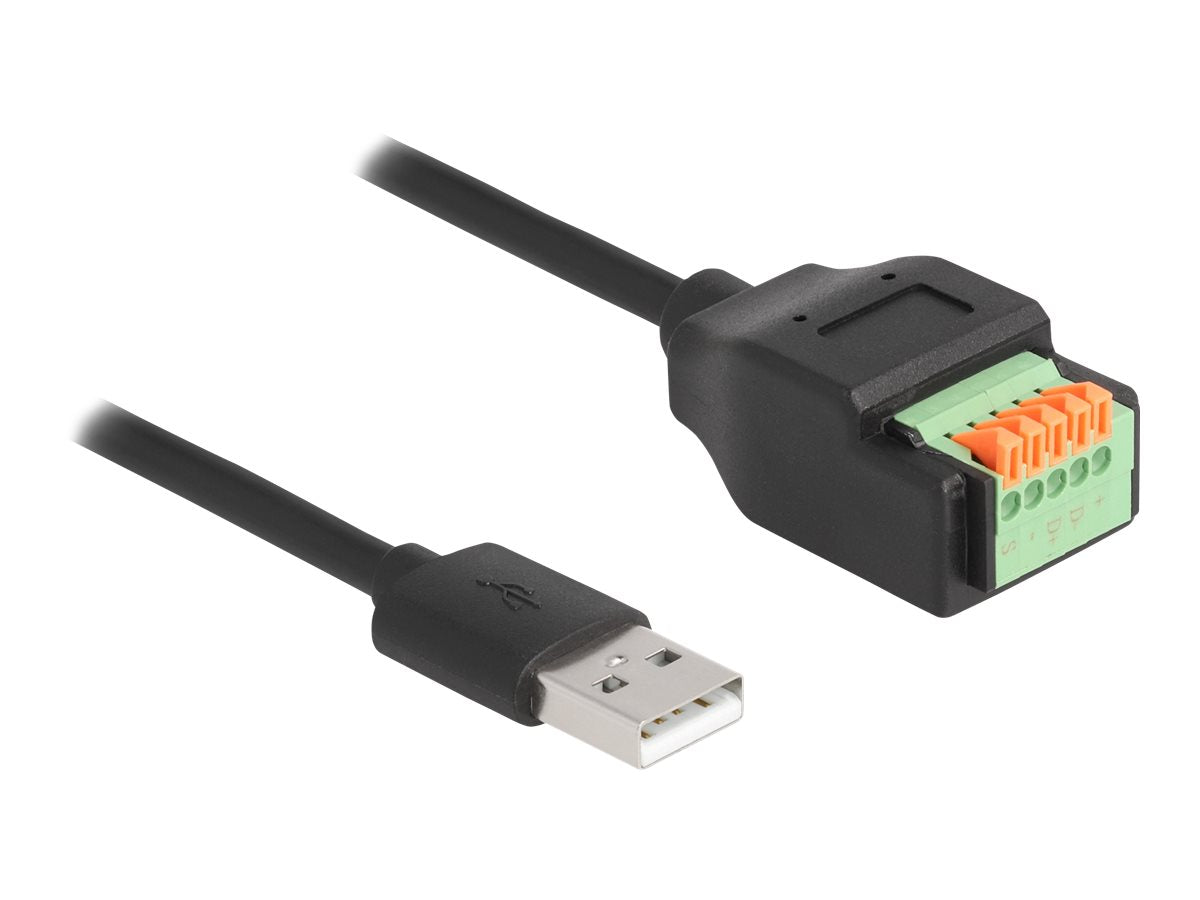 DELOCK USB 2.0 Kabel Typ-A Stecker zu Terminalblock Adapter mit Drucktaster 15 cm - Vorderansicht