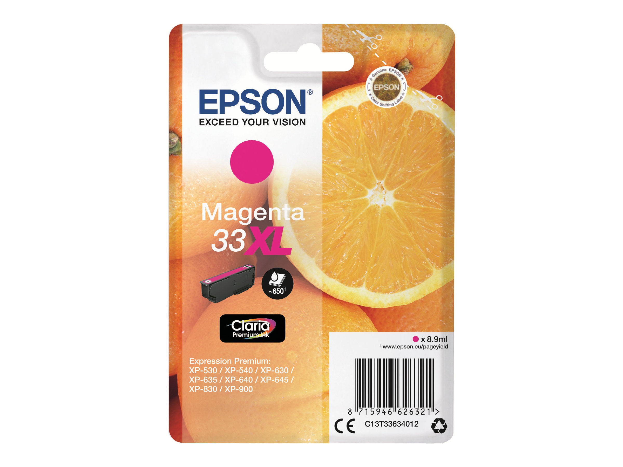 EPSON 1LB Singlepack Magenta 33XL Claria Premium Ink Vorderansicht
