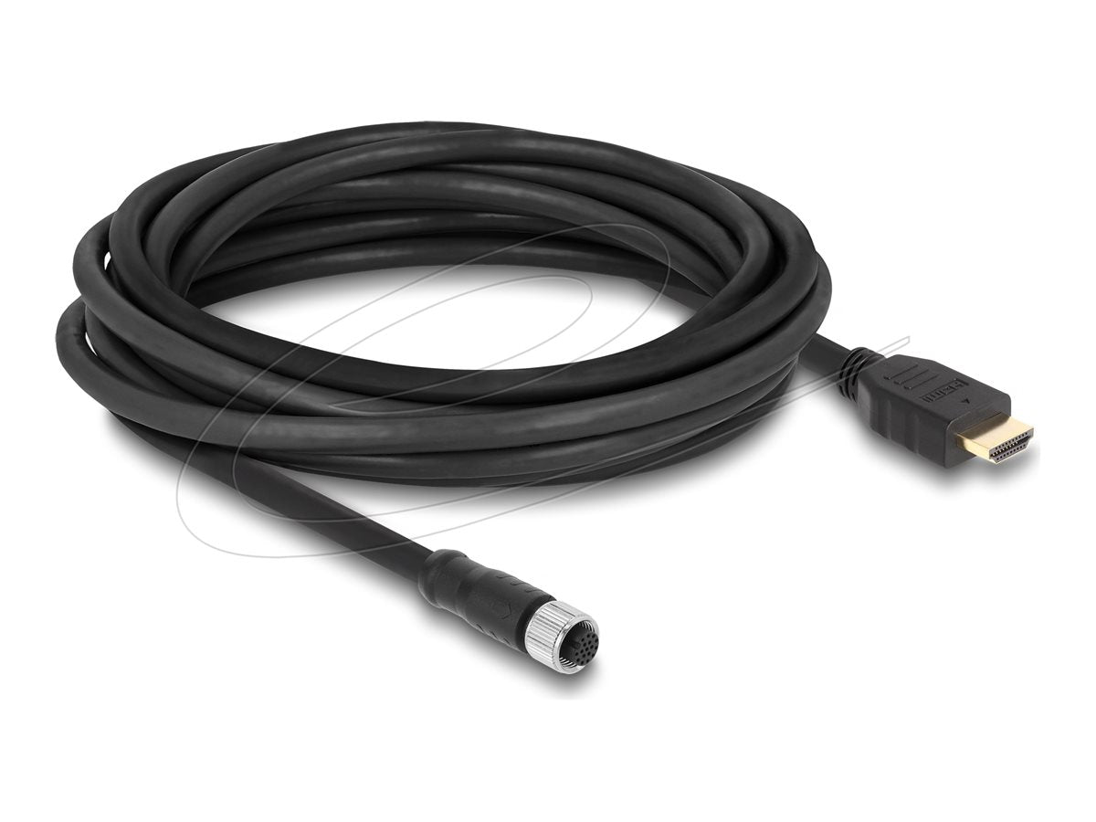 DELOCK M12 Kabel A-kodiert 17 Pin Buchse zu HDMI Stecker 5m schwarz - Vorderansicht