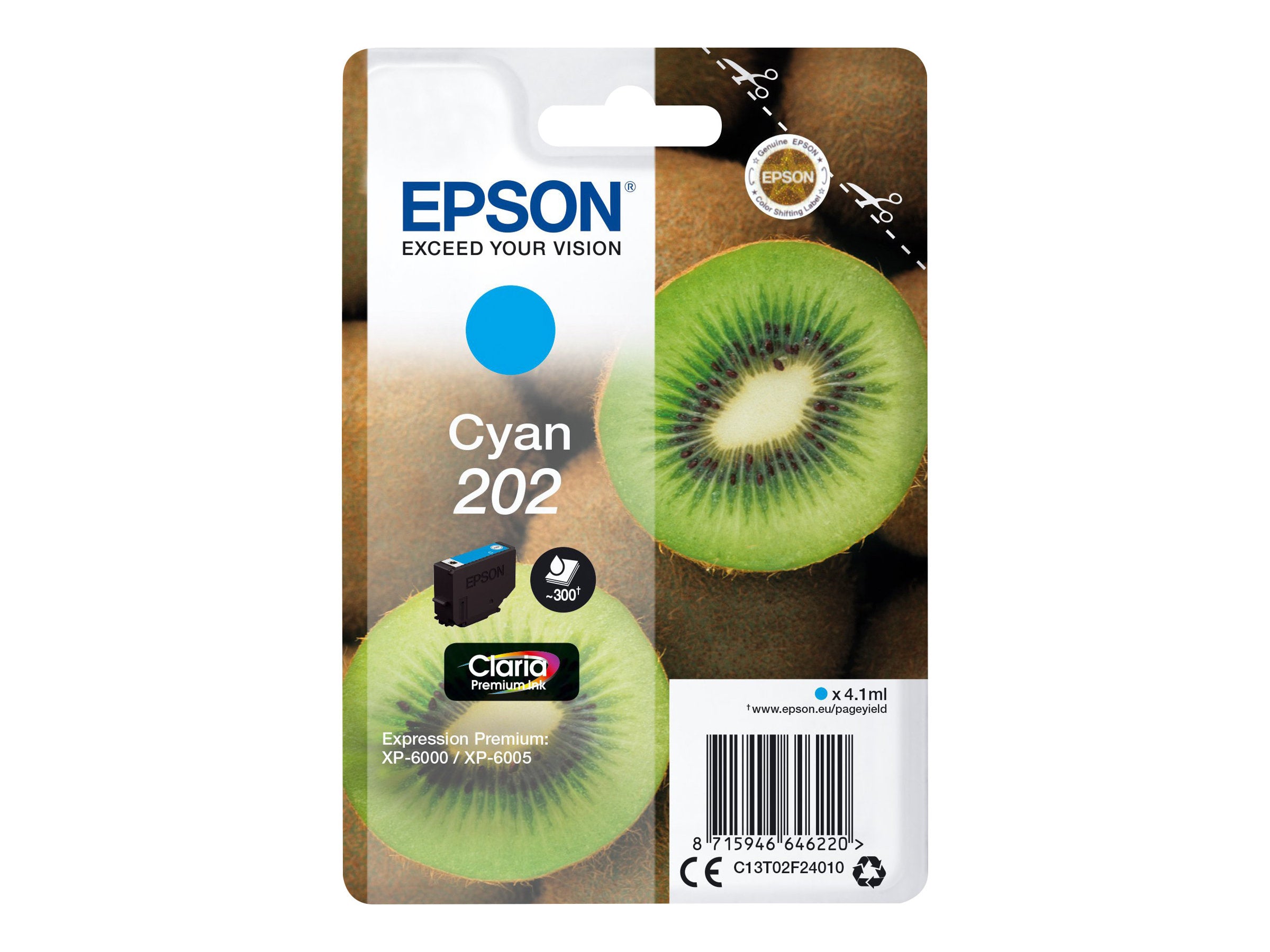 EPSON 1LB Singlepack Cyan 202 Kiwi Clara Premium Ink Vorderansicht