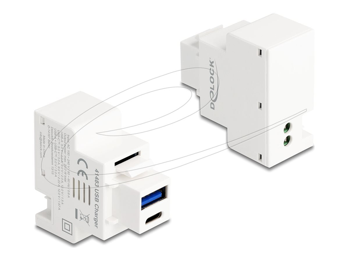 DELOCK Keystone Modul mit USB Typ-A und USB Type-C Ladebuchse PD 20 W - Vorderansicht