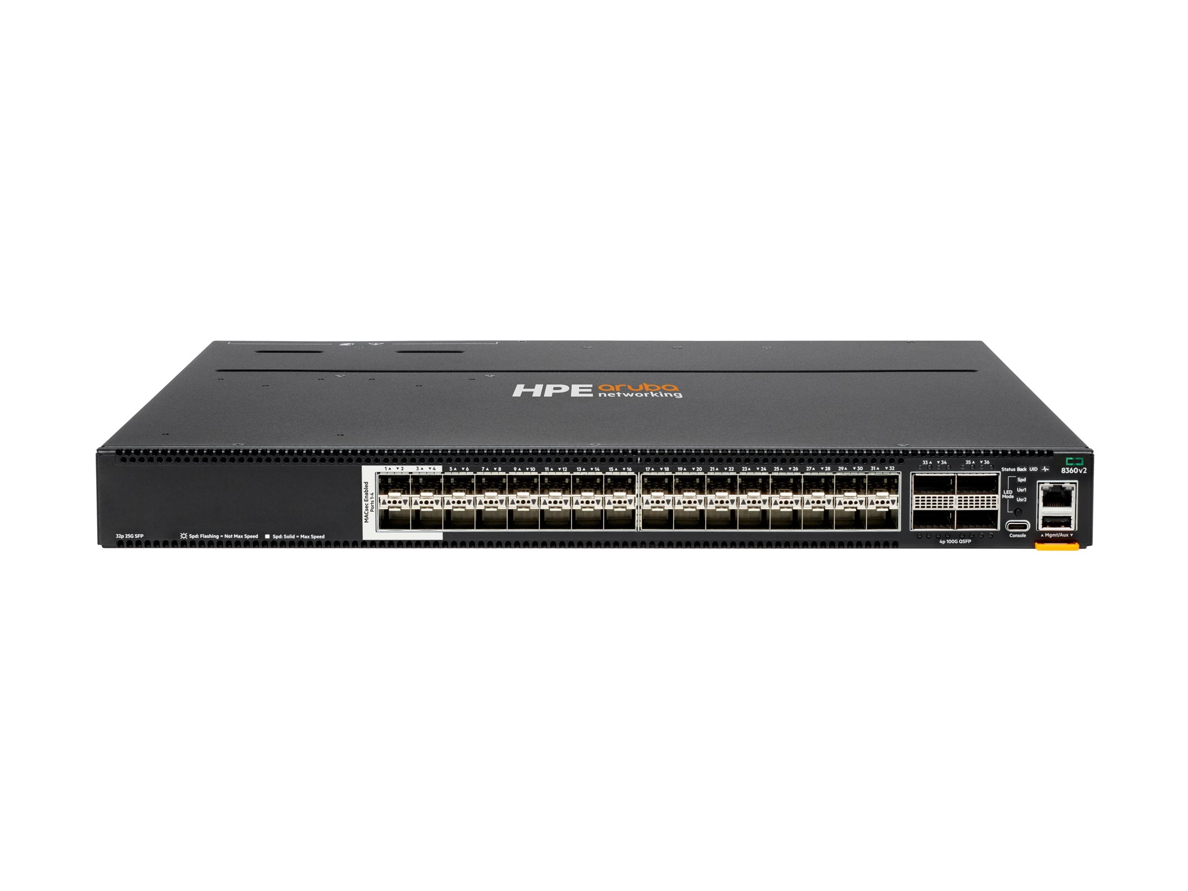 HPE Aruba 8360 Switch Bundle 32Y4C v2 Power to Port Airflow 3 Fans 2 Power Supply Units