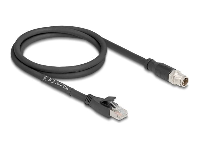 DELOCK M12 Kabel X-kodiert 8 Pin Stecker zu RJ45 Stecker Cat.5e S/FTP flexibel 1m schwarz - Vorderansicht