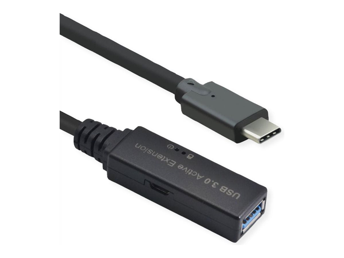 ROLINE USB 3.2 Gen 1 Aktives Repeater Kabel Typ A - C schwarz 5m Vorderansicht