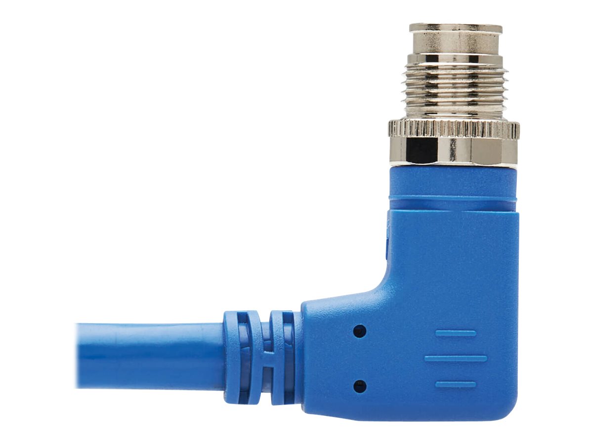 EATON TRIPPLITE M12 X-Code Cat6a 10G F/UTP CMR-LP Shielded Ethernet Cable Right-Angle M/M IP68 PoE Blue 2m 6