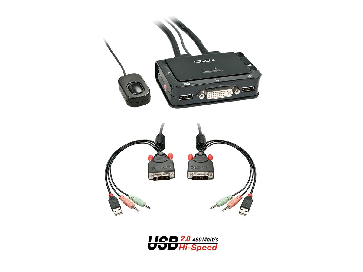 LINDY DVI KVM Switch 2 Port USB 2.0 Audio - Vorderansicht
