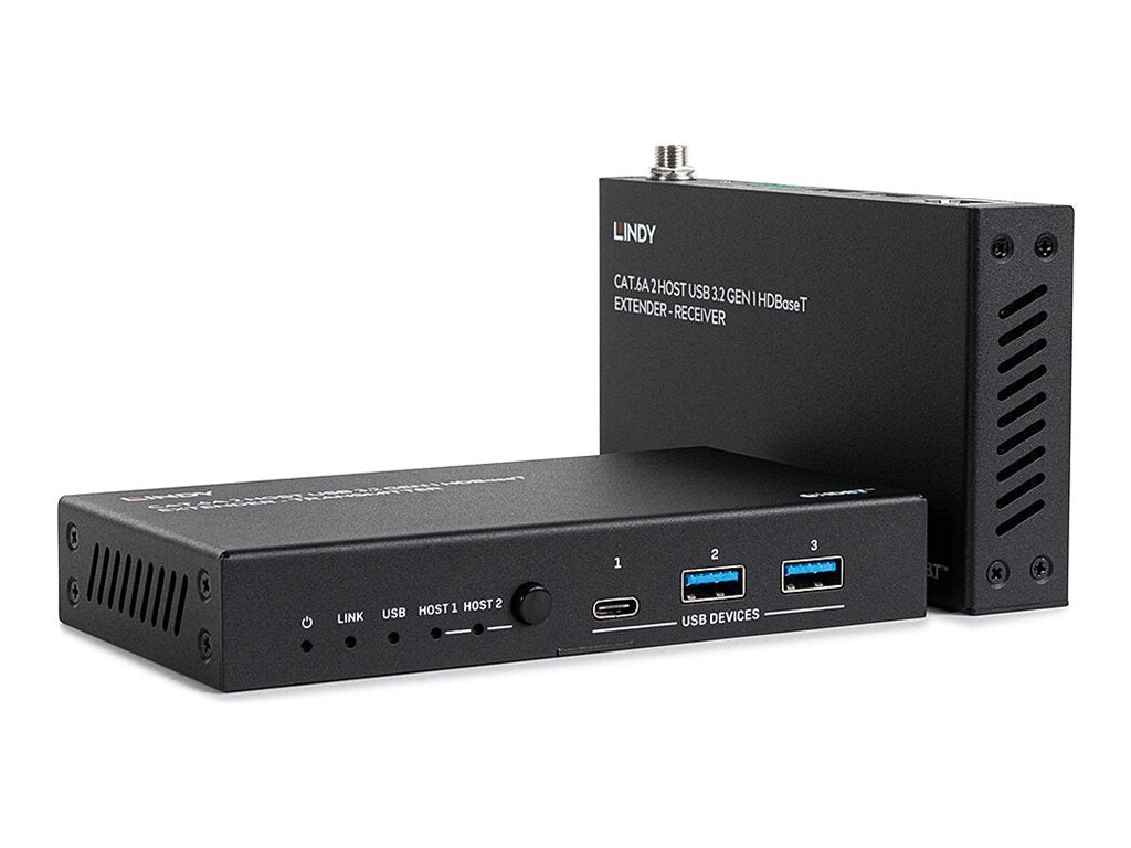 LINDY 100m Cat.6A 2 Host USB 3.2 Gen 1 HDBaseT Extender Anschlussansicht