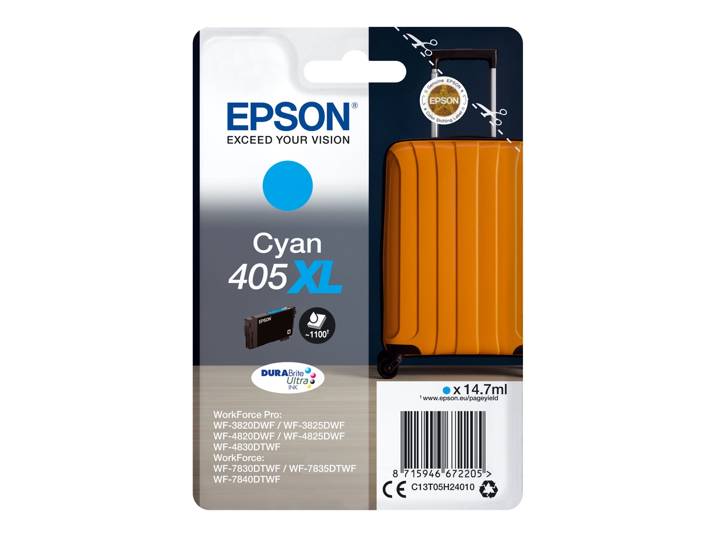 EPSON 6LB Singlepack Cyan 405XL DURABrite Ultra Ink Vorderansicht