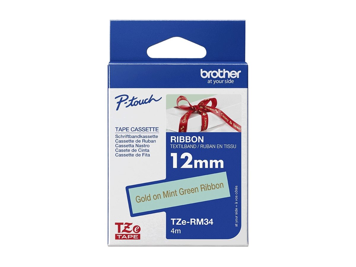 BROTHER P-Touch 12mm mint green/gold ribbon tape Verpackung
