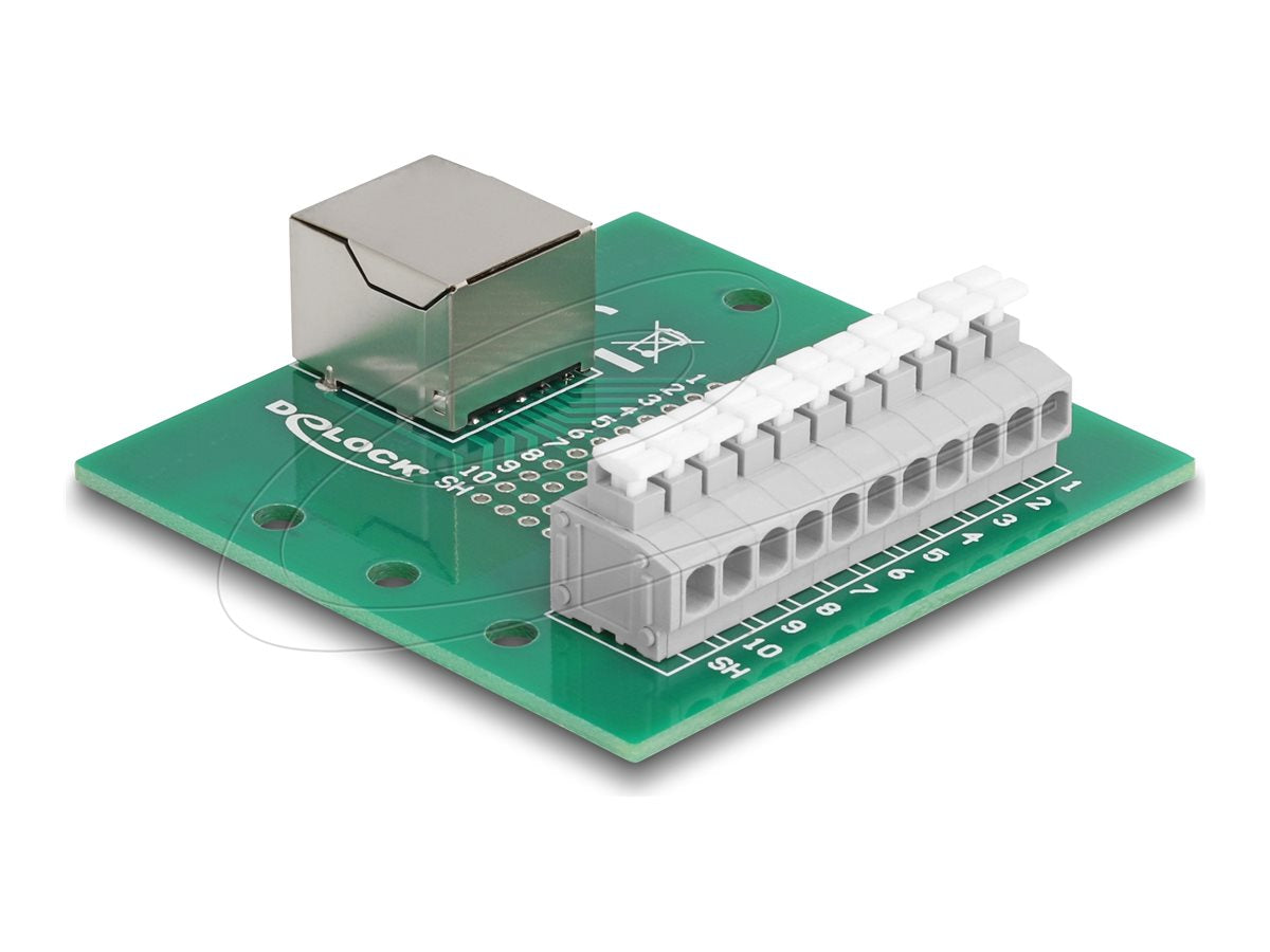 DELOCK RJ50 Buchse zu Terminalblock mit Drucktaster für Hutschiene - Vorderansicht