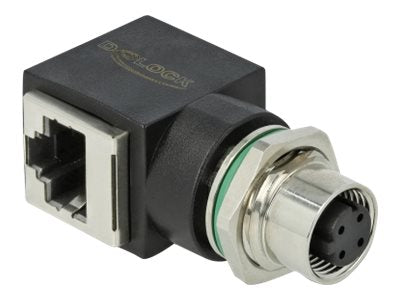 DELOCK Netzwerkadapter M12 4 Pin D-kodiert Buchse zu RJ45 Buchse Vorderansicht