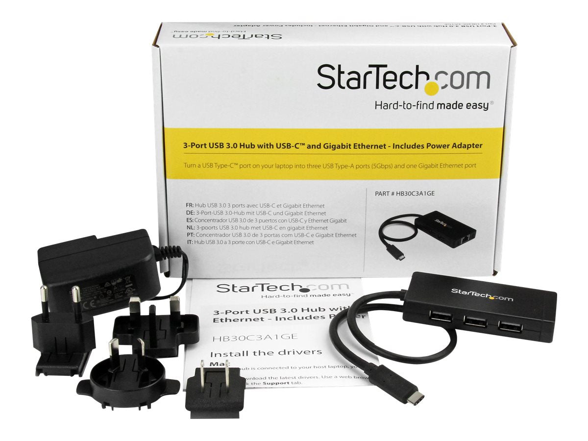STARTECH.COM 3 Port USB 3.0 Hub mit USB-C und Gigabit Ethernet - Detailansicht