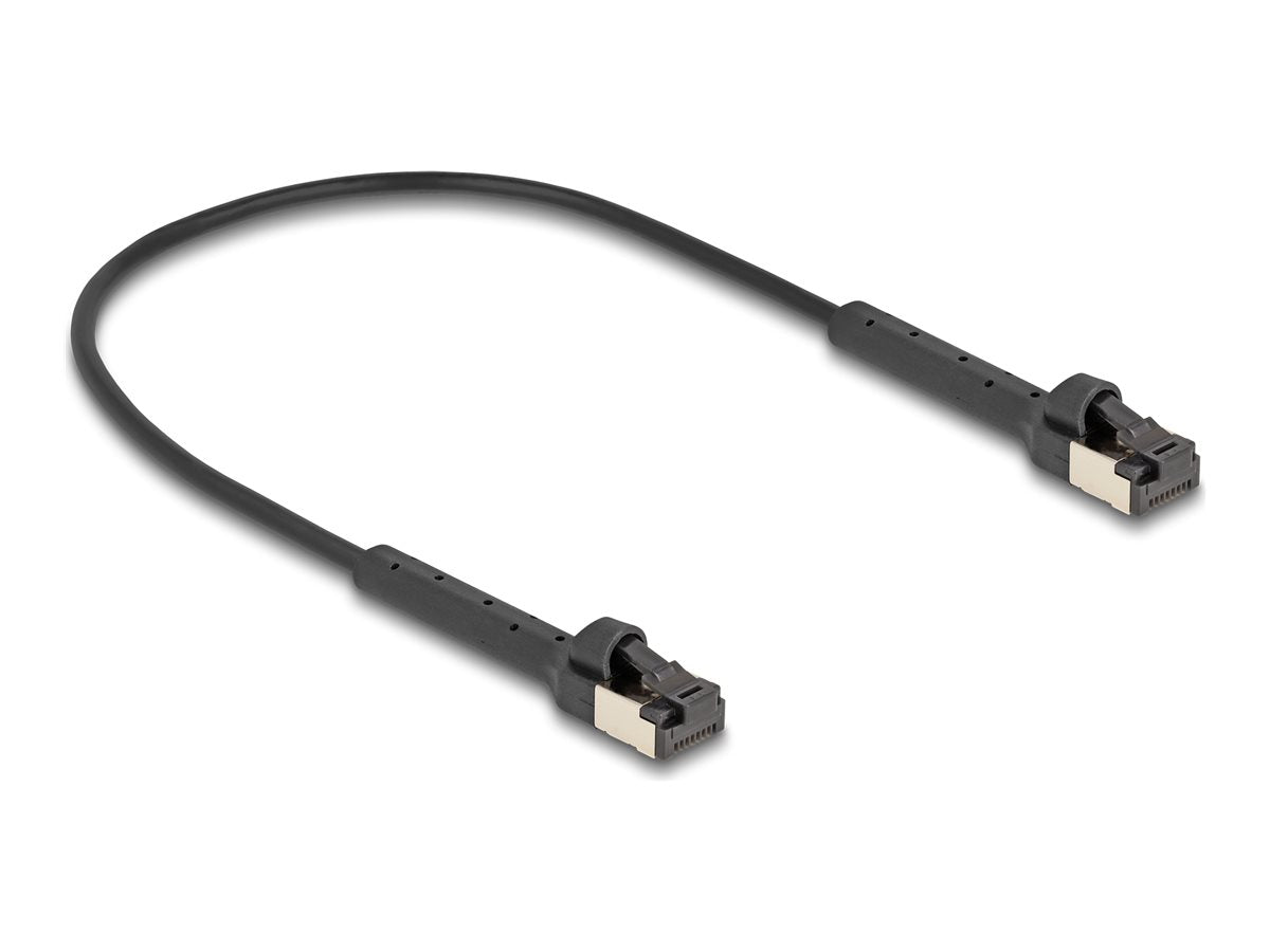 DELOCK RJ45 Slim Netzwerkkabel Cat.6A U/FTP winkelbar schwarz 0,25m - Vorderansicht