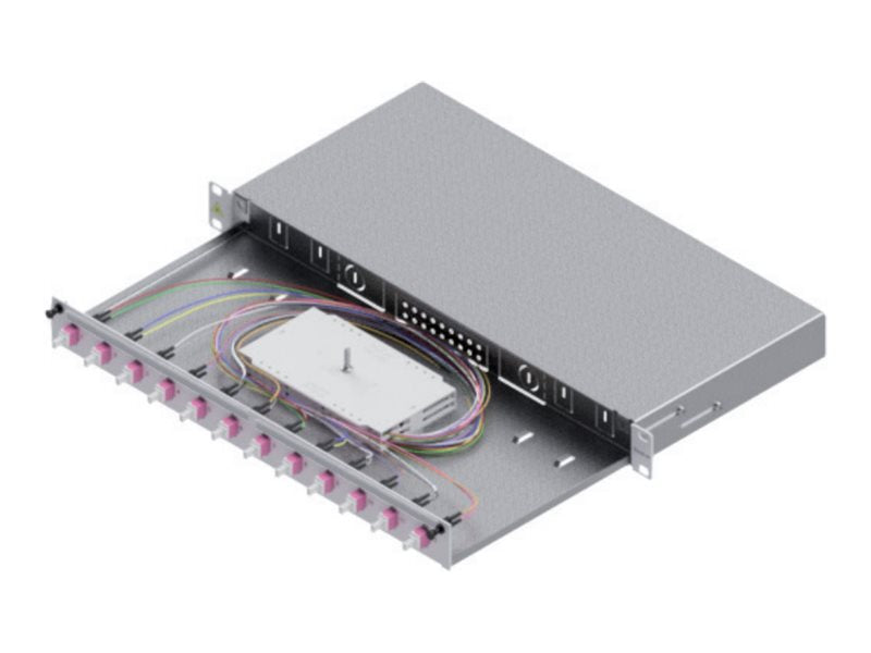 EASYLAN LWL-Spleissbox Grade C 48,26cm 19Zoll 1HE 12 Ports 12x LC-Duplex OS2 - Vorderansicht