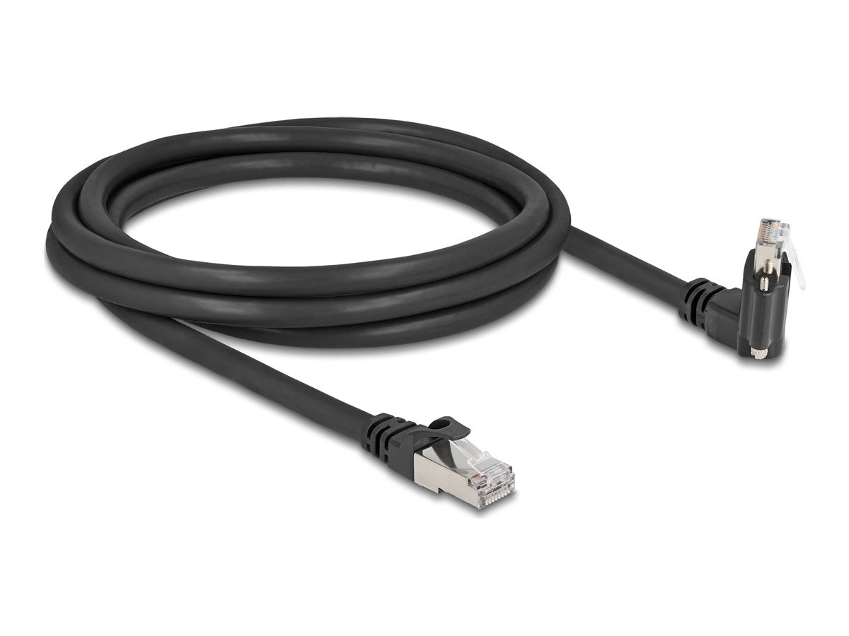 DELOCK GigE Kamera Kabel RJ45 Stecker 45 gedreht und 90 gewinkelt mit Schrauben - Vorderansicht