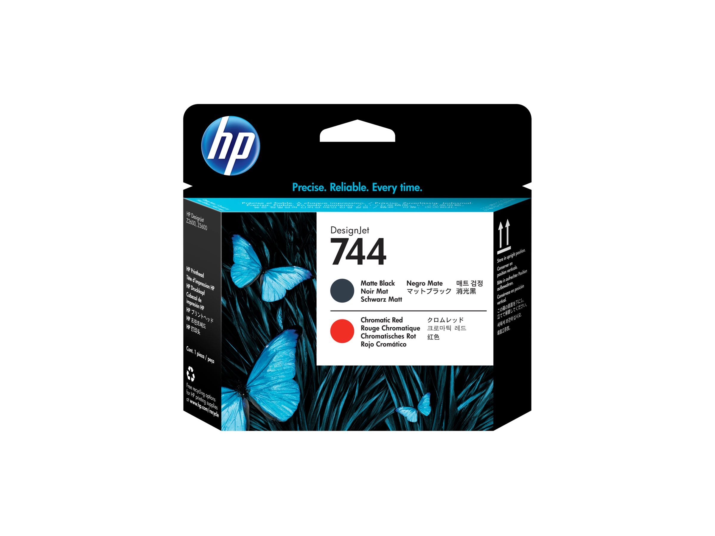 HP 744 Druckkopf Mattschwarz & Rot - Vorderansicht