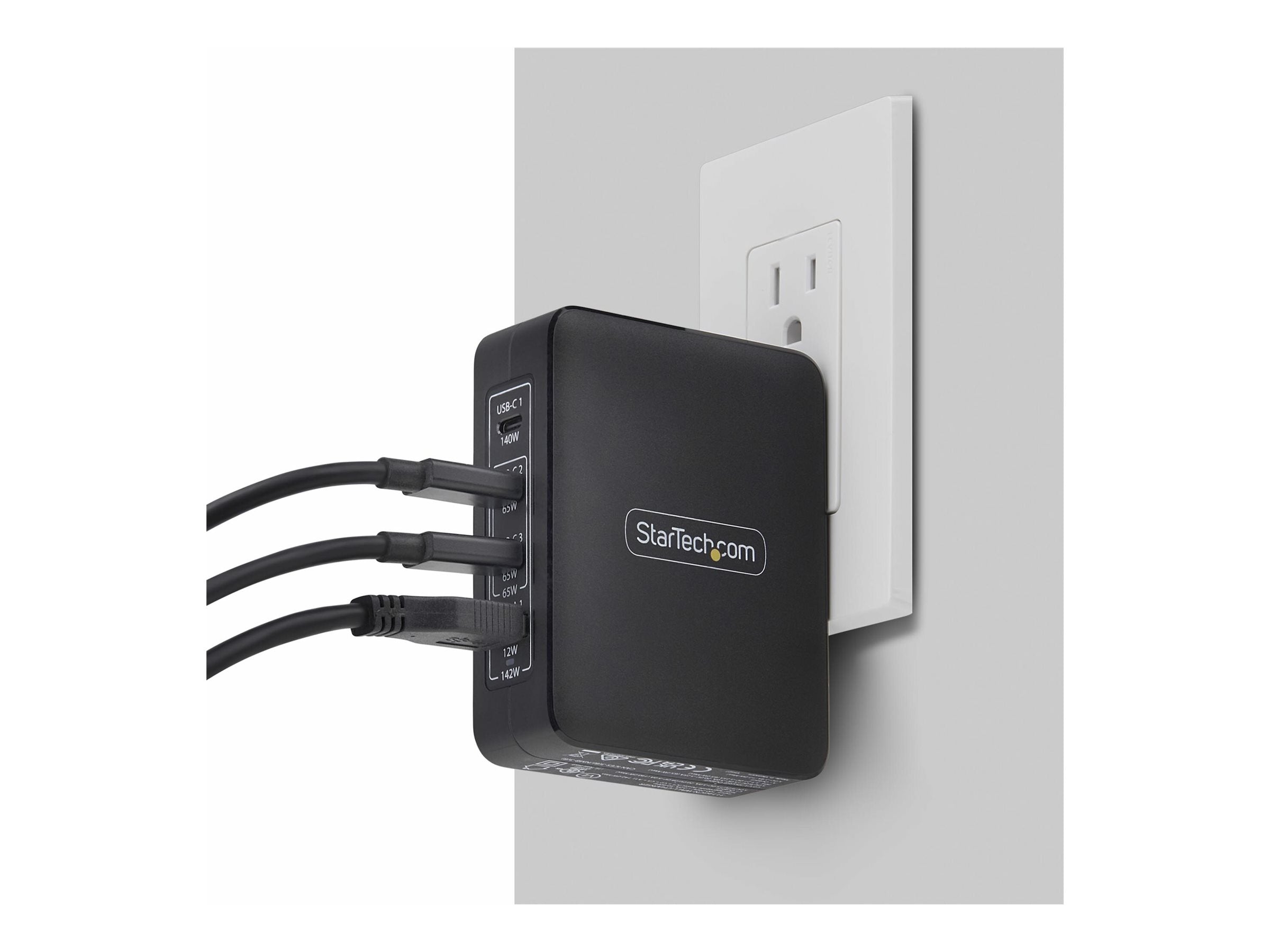 STARTECH.COM 140W USB-C-Wandladegerät 3x USB-C/1x USB-A PD 3.1 Internationaler GaN-Ladegerät fur MacBook/Dell XPS/Inspiron