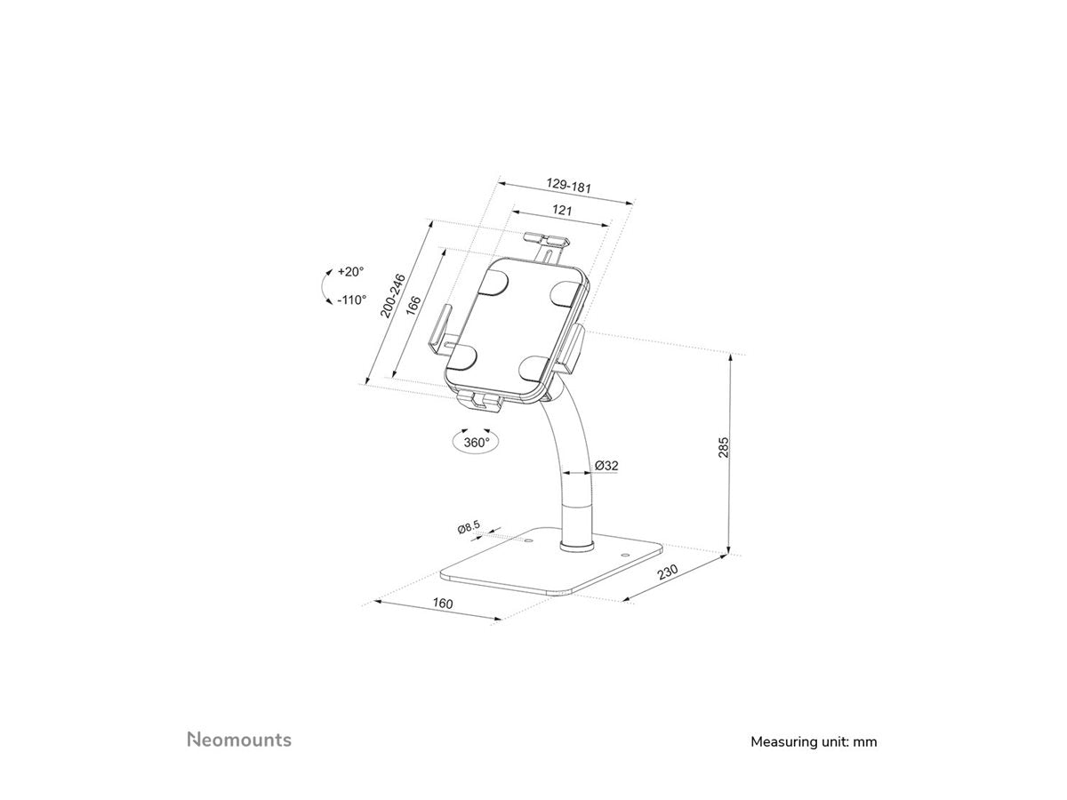 NEOMOUNTS Lockable Universal Tablet Desk Stand for Most Tablets 20