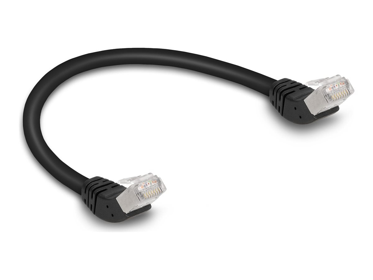 DELOCK RJ45 Netzwerkkabel Cat.6A S/FTP 45 nach oben gewinkelt 0,25m schwarz - Vorderansicht