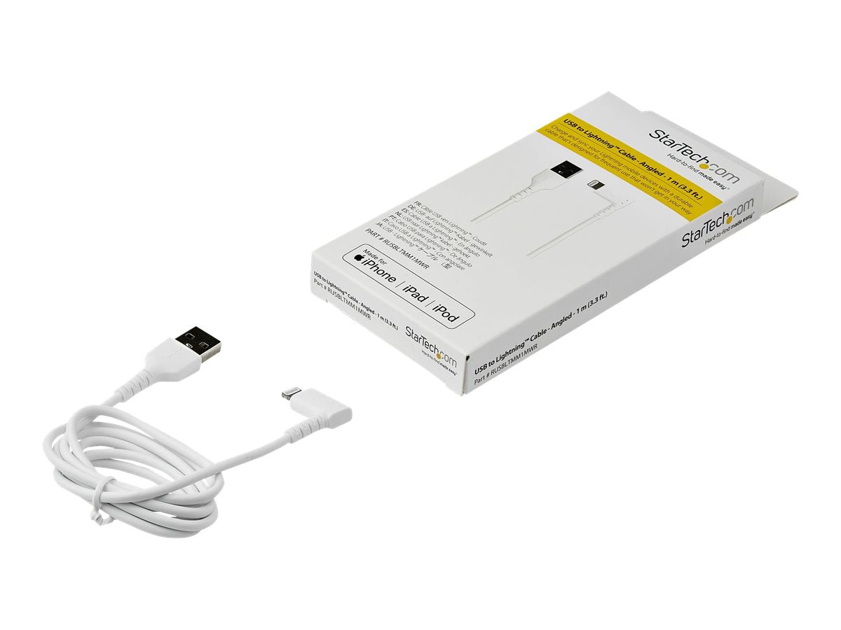 STARTECH.COM 1m / 3.3ft Angled Lightning to USB Cable - Heavy Duty MFI Certified Lightning Cable - White - USB to Lightning