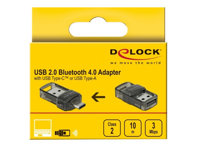 DELOCK USB 2.0 Bluetooth 4.0 Adapter 2 in 1 USB Type-C oder Typ-A Detailansicht