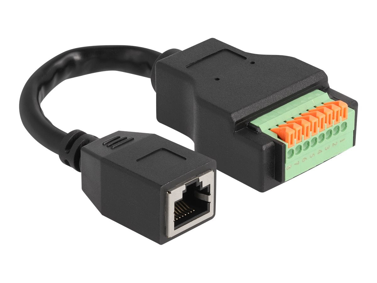 DELOCK RJ45 Kabel Cat.5e Buchse zu Terminalblock Adapter mit Drucktaster 15 cm - Vorderansicht