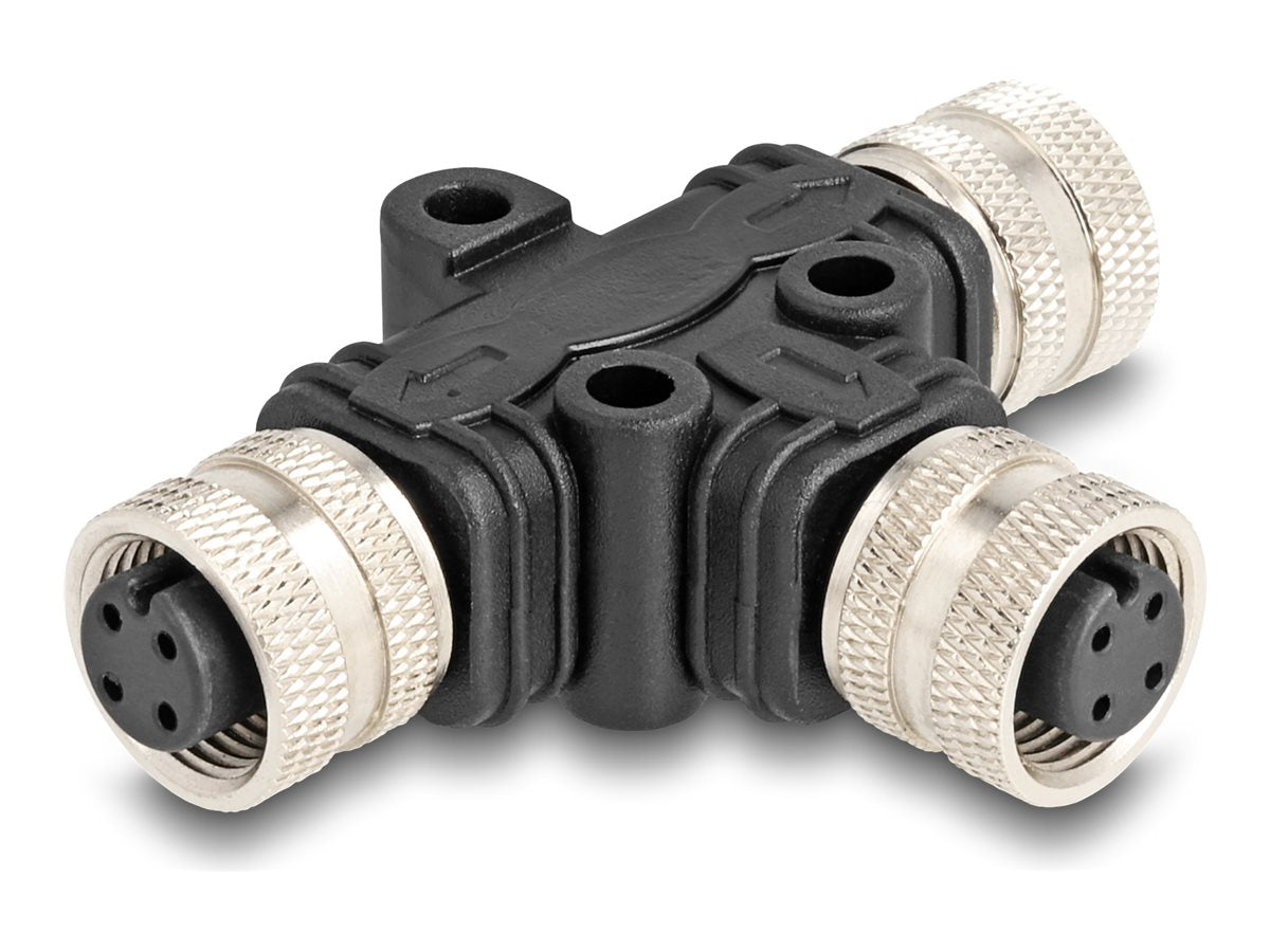 DELOCK M12 T-Splitter A-kodiert 4 Pin Buchse zu 2 x Buchse Parallelschaltung - Vorderansicht