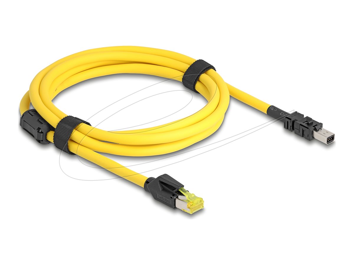 DELOCK Kabel RJ45 Stecker Cat.6 zu Mini I/O 8 Pin D-Form Typ 2 Stecker 2m gelb - Vorderansicht