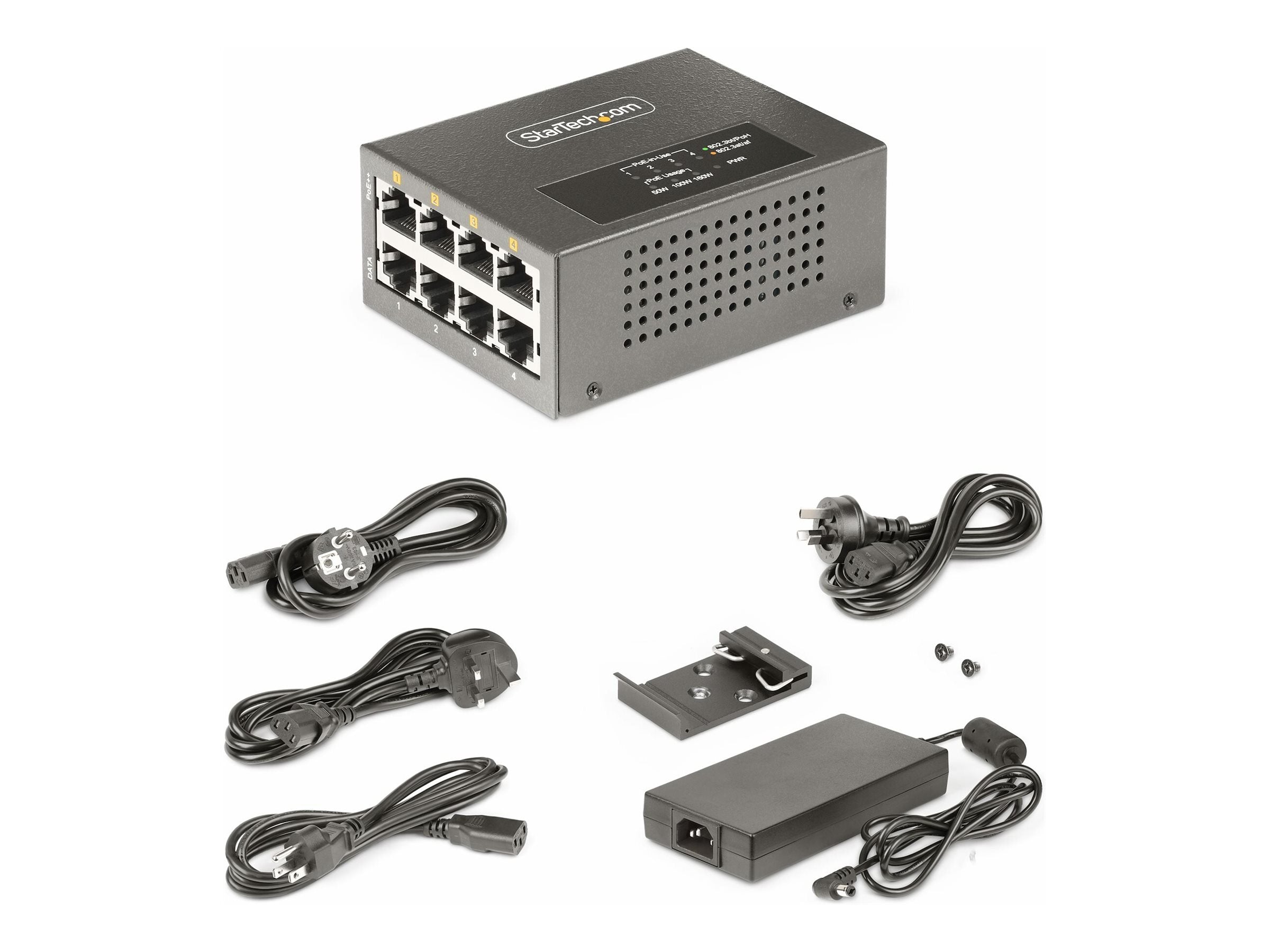 STARTECH.COM 4-Port Multi-Gigabit PoE++ Injector Anschlussansicht