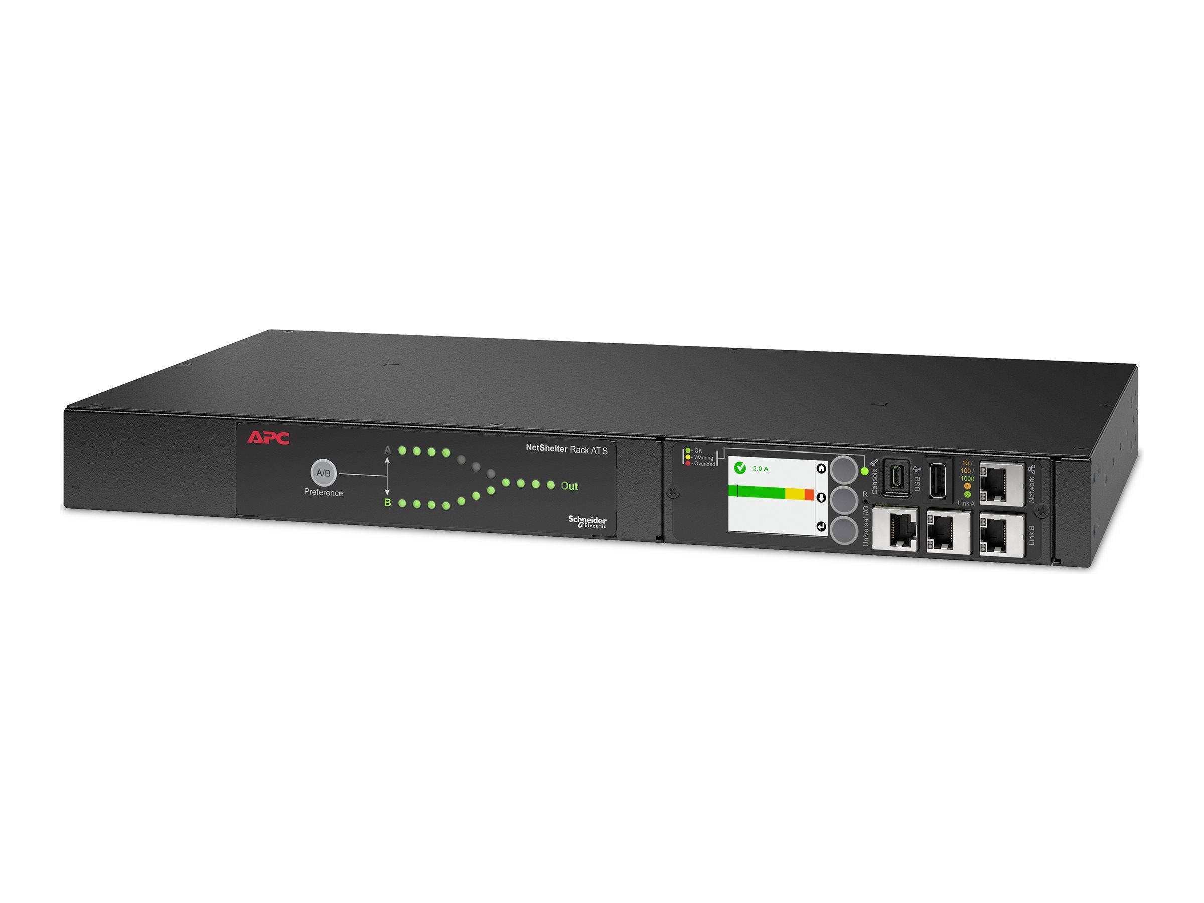 APC Rack ATS 100/120V 15A 5-15 in 10 5-15R out Vorderansicht