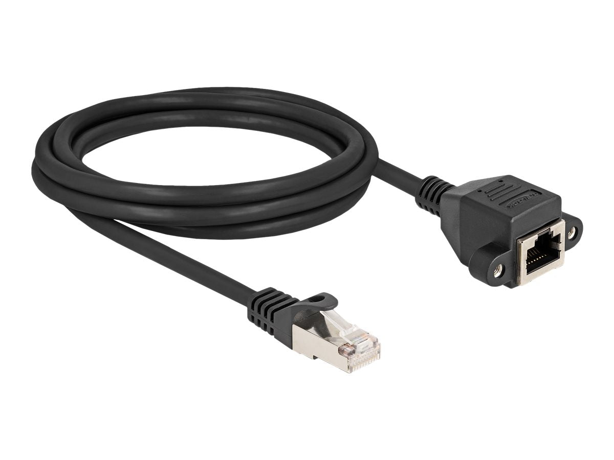DELOCK RJ50 Verlängerungskabel Stecker zu Buchse S/FTP 2m schwarz - Vorderansicht