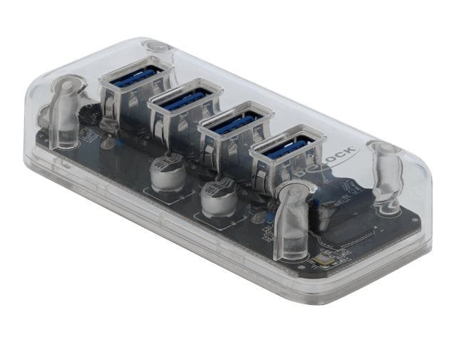 DELOCK Externer USB 3.0 Hub mit 4 Ports transparent - Rückansicht