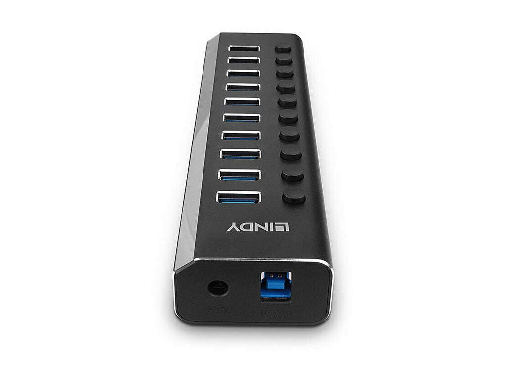 LINDY 10 Port USB 3.0 Hub Detailansicht der Anschlüsse
